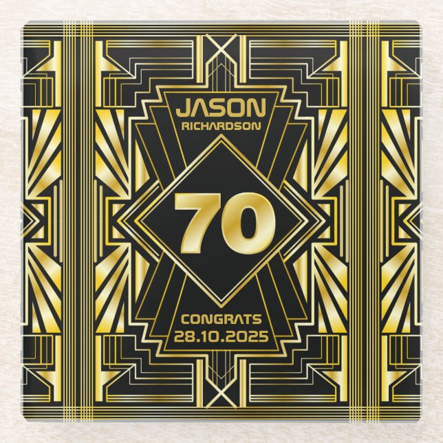 Dessous-de-verre En Verre 70e anniversaire Art Déco Gold Black Great Gatsby (Devant)
