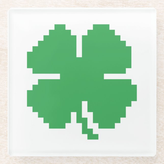 Dessous-de-verre En Verre 8 bits Pixel Lucky Four Leaf Clocher (Devant)