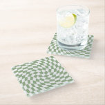 Dessous-de-verre En Verre À damiers de vérification de la collection de Mari<br><div class="desc">Sage vert de la bohème moderne thème de couleur mariée produits de fête de mariage. À feuillage persistant rétro tendance chèques dépoli design,  dépoli plaques de papier à damiers dans belle élégante et chic Sage vert et blanc.</div>