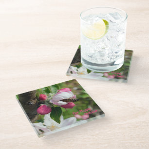 Dessous-de-verre En Verre Abeille à miel & Fleur de Pommier   Dessous de Ver