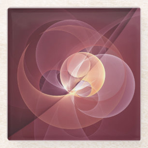 Dessous-de-verre En Verre Abstrait Élégant Moderne Art Fractal Rouge Vin