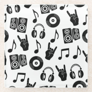Dessous-de-verre En Verre Accessoires musicaux : Motif Vintage monochrome.