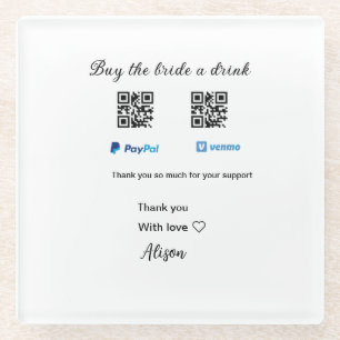 Dessous-de-verre En Verre Acheter une boisson à la mariée don QR Venmo PayPa