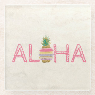 Dessous-de-verre En Verre Adorable Aloha Hawaïen Rayé Ananas