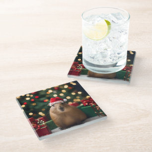 Dessous-de-verre En Verre Adorable Noël Capybara,