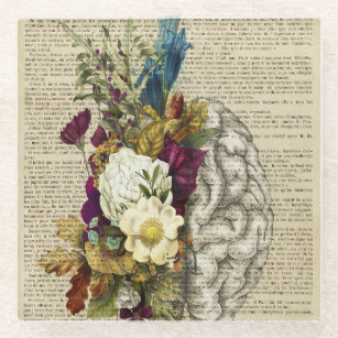 Dessous-de-verre En Verre affiche d'anatomie du cerveau floral médical