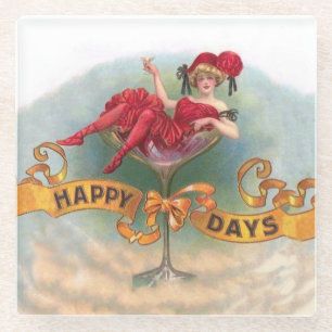 Dessous-de-verre En Verre Affiche de femme vintage dans un verre à champagne