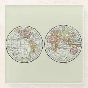Dessous-de-verre En Verre Affiche de globe terrestre de 1916 Cartes des hémi