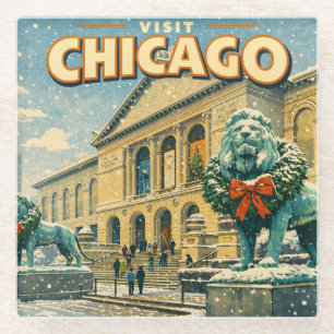 Dessous-de-verre En Verre Affiche de l'Art Institute de Chicago en hiver