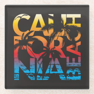 Dessous-de-verre En Verre Affiche de plage de la Californie