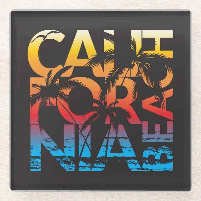 Dessous-de-verre En Verre Affiche de plage de la Californie (Devant)