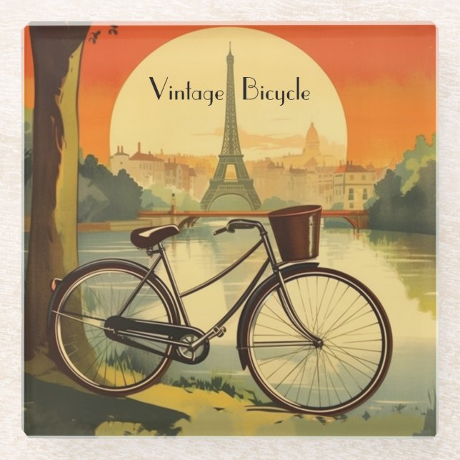 Dessous-de-verre En Verre Affiche de voyage à vélo, Paris personnalisable (Devant)
