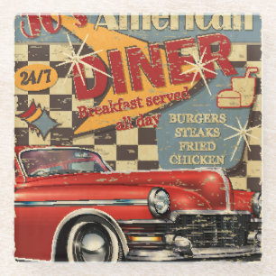 Dessous-de-verre En Verre affiche vintage American Diner : style rétro