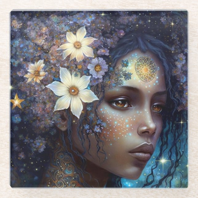 Dessous-de-verre En Verre African American Black Goddess Queen Imaginaire Ar (Devant)