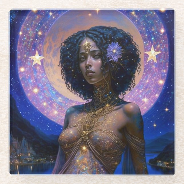 Dessous-de-verre En Verre African American Black Goddess Queen Imaginaire Ar (Devant)