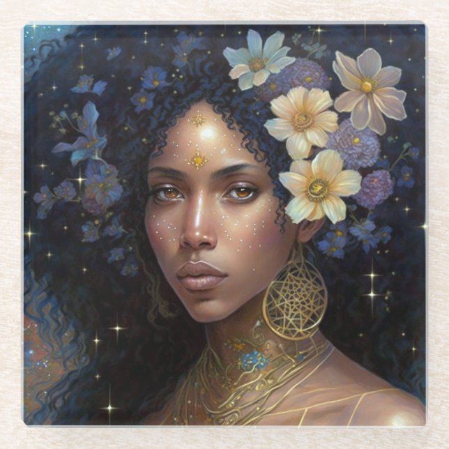 Dessous-de-verre En Verre African American Black Goddess Queen Imaginaire Ar (Devant)