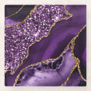 Dessous-de-verre En Verre Agate Océan Pailleté Violet et Or Élégant