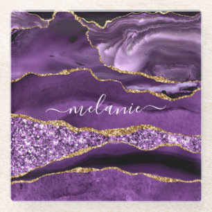 Dessous-de-verre En Verre Agate violet violet or Votre nom Dessous de verre