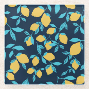 Dessous-de-verre En Verre Agrumes simples : citrons sur le bleu.