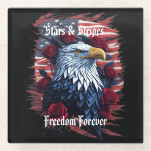 Dessous-de-verre En Verre Aigle Drapeau Américain Liberté Forever Étoiles Ba