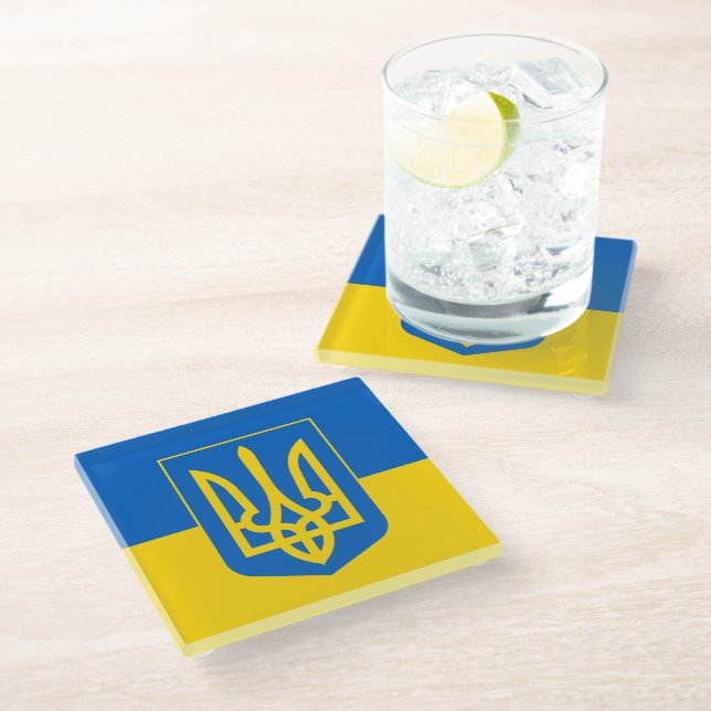 Dessous-de-verre En Verre Aime l'Ukraine et la mode du drapeau ukrainien / f (Incliné)