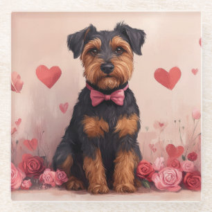 Dessous-de-verre En Verre Airedale avec des Roses - Saint-Valentin