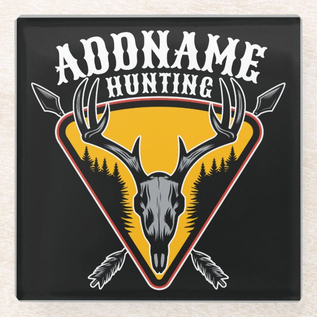 Dessous-de-verre En Verre AJOUTER NOM Hunter Elk Crâne Gros Antlers Chasse a (Devant)