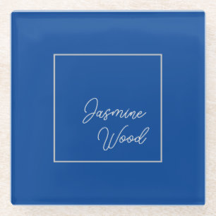 Dessous-de-verre En Verre Ajouter Votre Nom Modern Minimaliste Blue