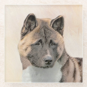 Dessous-de-verre En Verre Akita Peinture - Cute Original Chien Art