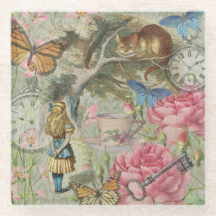 Dessous-de-verre En Verre Alice Chat du Cheshire Jardin de l'Arbre Wonderlan