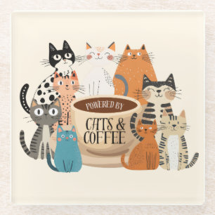 Dessous-de-verre En Verre Alimenté par les chats et le café