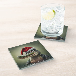 Dessous-de-verre En Verre Alligator amusant à Santa Hat
