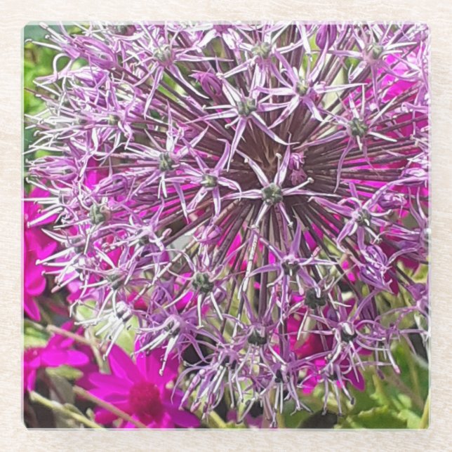 Dessous-de-verre En Verre Allium & Fleurs d'été (Devant)