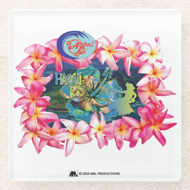 DESSOUS-DE-VERRE EN VERRE ALOHA 2 9 (Devant)