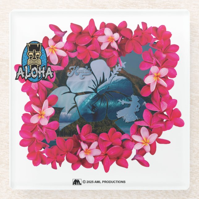 DESSOUS-DE-VERRE EN VERRE ALOHA 3 14 (Devant)