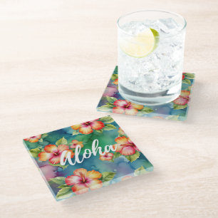 Dessous-de-verre En Verre Aloha beau motif de fleur d'hibiscus Hawaï