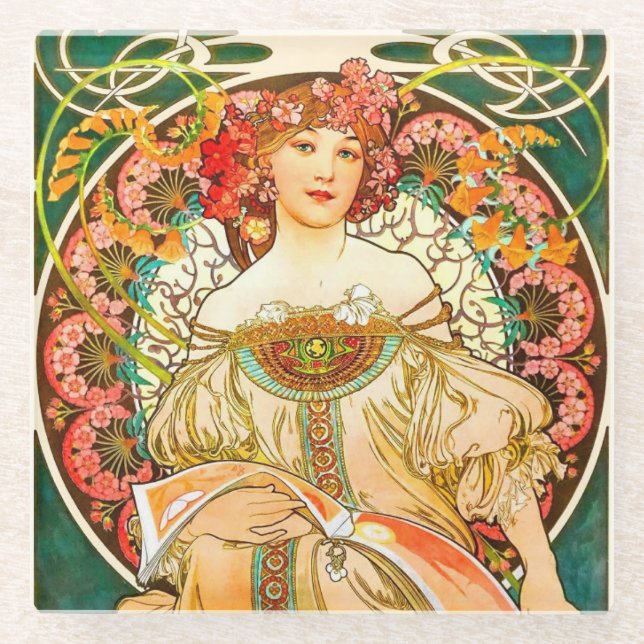 Dessous-de-verre En Verre Alphonse Mucha Art Nouveau Daydream (Devant)