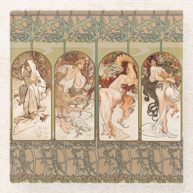 Dessous-de-verre En Verre Alphonse Mucha The Seasons 1897 Art Nouveau (Devant)