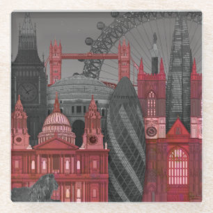 Dessous-de-verre En Verre Altitudes de Londres par nuit - rouge