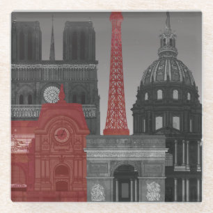 Dessous-de-verre En Verre Altitudes de Paris par nuit - rouge