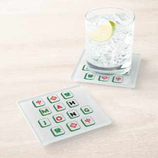 Dessous-de-verre En Verre Amateur de mahjong amusant tuile de mah jongg vert