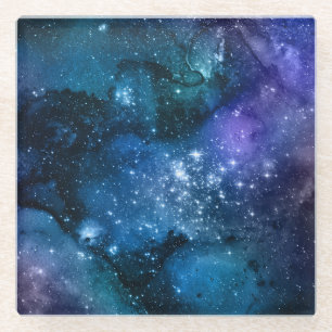 Dessous-de-verre En Verre Amateurs de Galaxie Ciel Bleu Étoilé Étincelles Bl