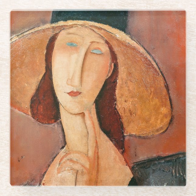 Dessous-de-verre En Verre Amedeo Modigliani - Jeanne Hebuterne en grand Casq (Devant)