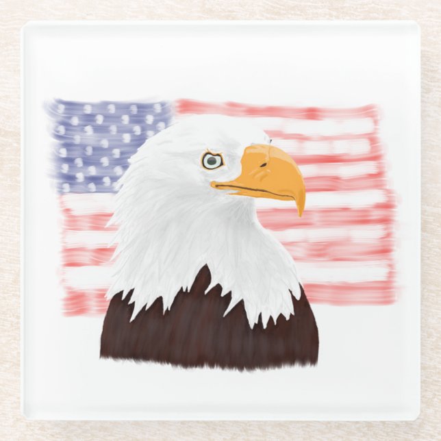 Dessous-de-verre En Verre American Bald Eagle and Flag - transparent. (Devant)