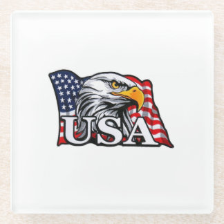 Dessous-de-verre En Verre American Bald Eagle with USA Drapeau - Patriotique