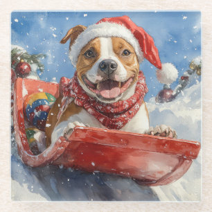 Dessous-de-verre En Verre American Staffordshire dans Sledge Christmas