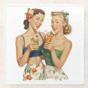 Dessous-de-verre En Verre Amis du cocktail d'été pin-up vintage