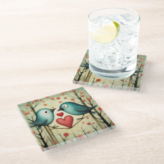 Dessous-de-verre En Verre Amour des oiseaux 3 (Incliné)