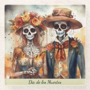 Dessous-de-verre En Verre Amoureux Crâne de Sucre Dia de los Muertos