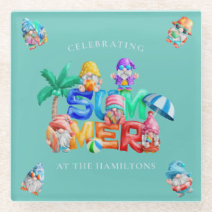 Dessous-de-verre En Verre Amusante aquarelle Gnomes été